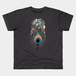 A psychedelic graphic design with a peacock feather. Kids T-Shirt